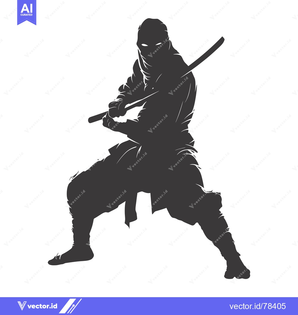 Premium Vector dari Silhouetted Ninja Holding a Katana Sword in a Fighting Stance