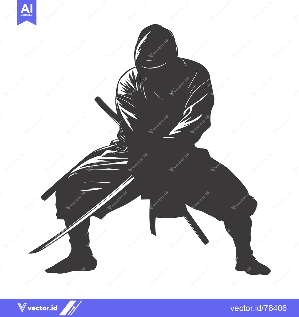 Premium Vector of Silhouette of a Ninja Holding Two Swords
