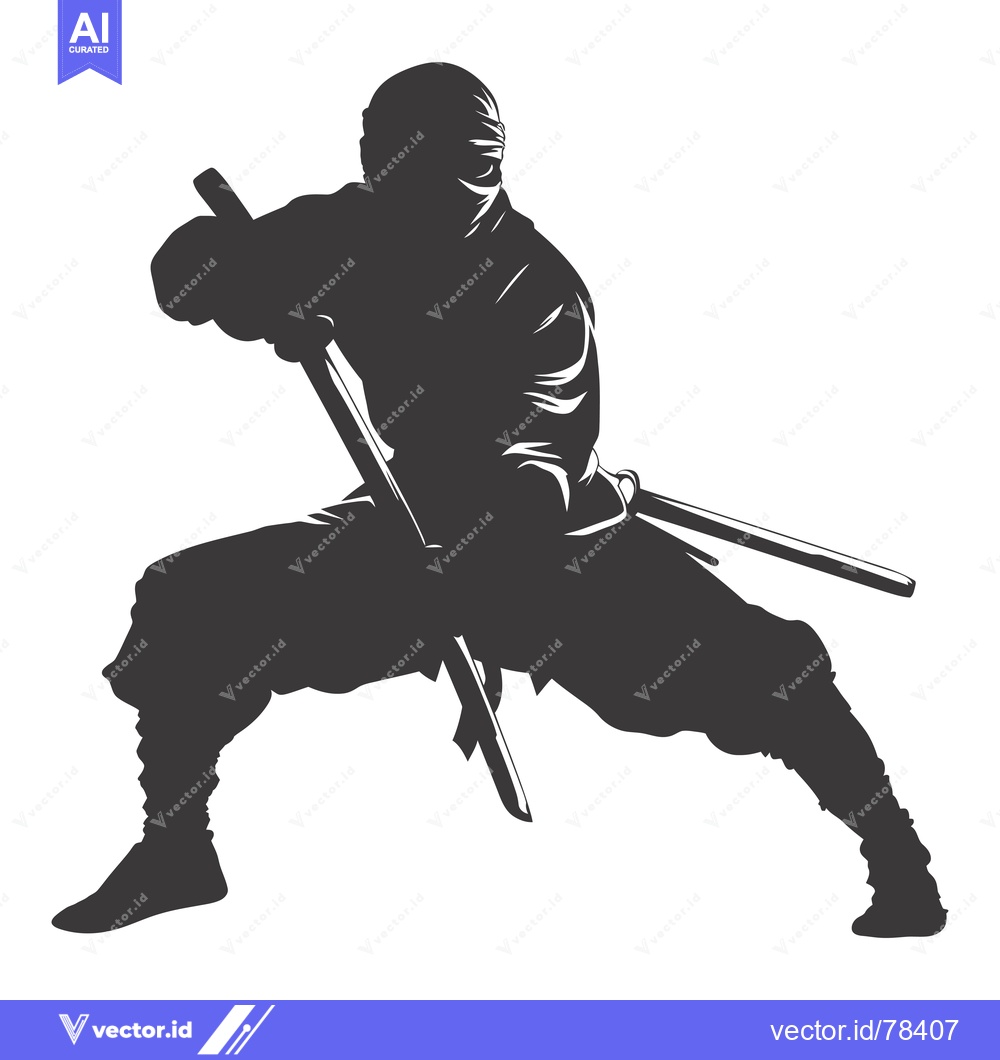 Premium Vector dari Silhouette of a Ninja Holding a Sword in a Fighting Stance