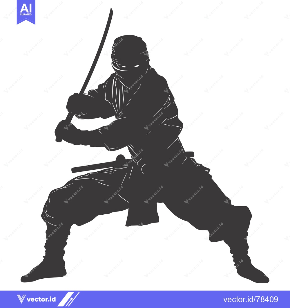 Premium Vector dari Silhouette of a Ninja Holding a Sword in a Fighting Stance