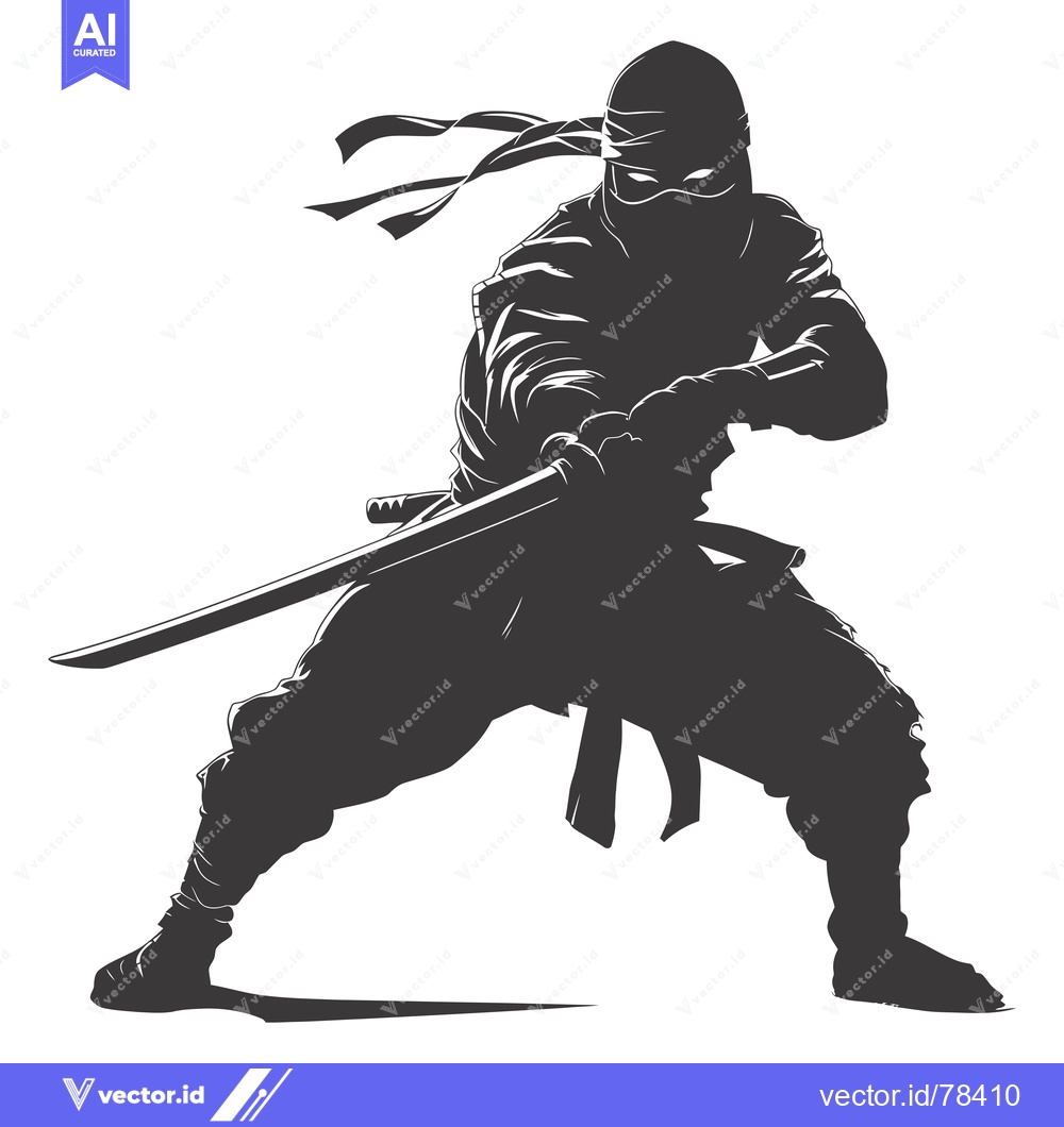 Premium Vector dari A Silhouetted Ninja Holding a Katana Sword in a Fighting Stance
