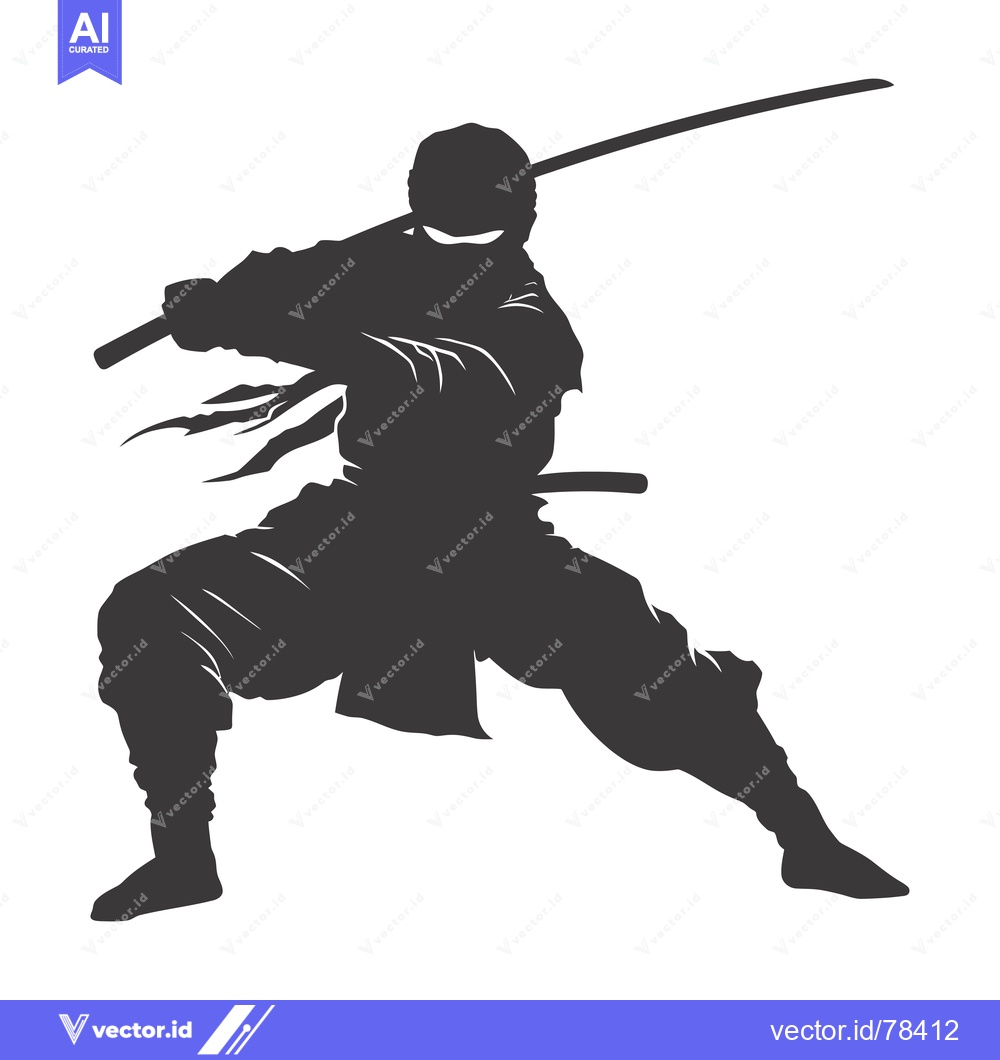 Premium Vector dari Silhouette of a Ninja Holding a Sword in a Fighting Stance
