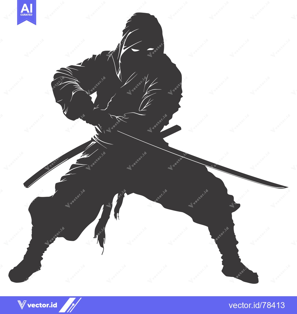 Premium Vector dari A Silhouette of a Ninja Holding a Sword in a Fighting Stance