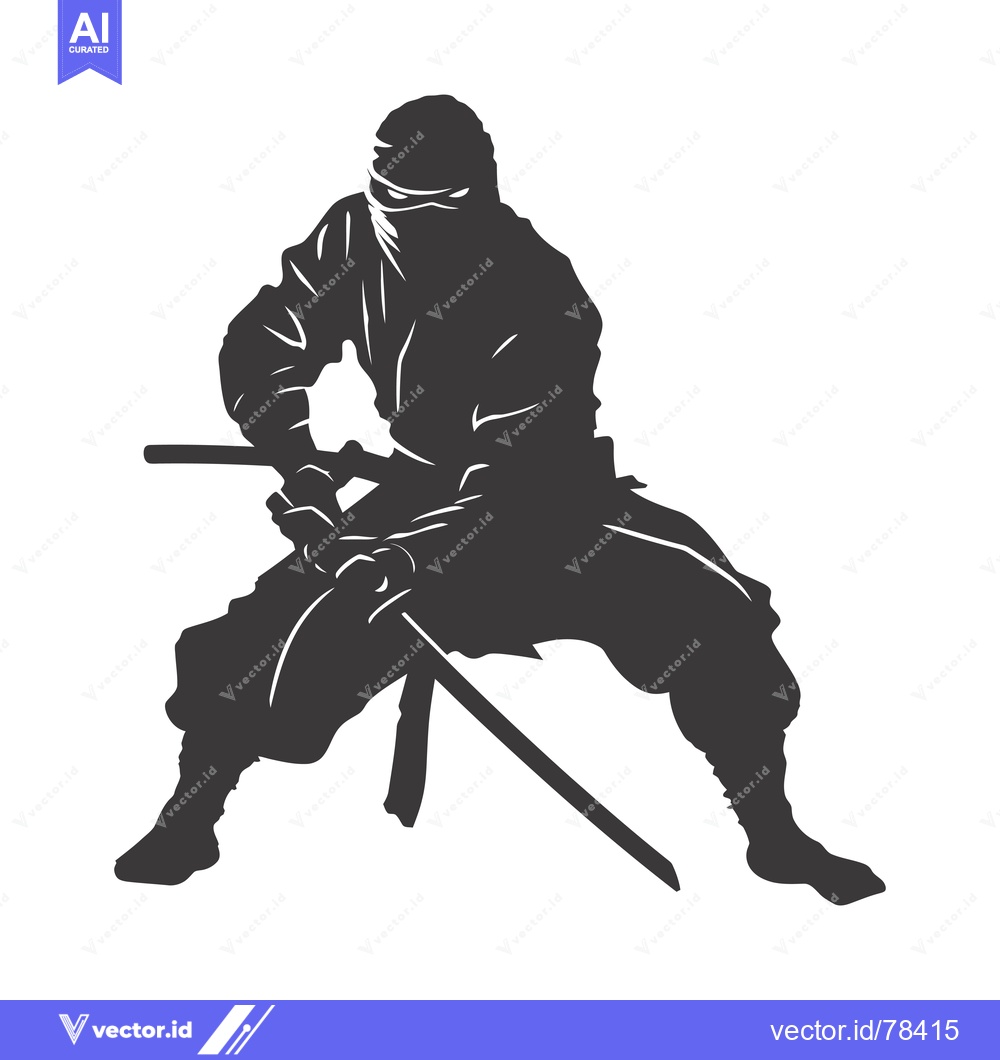 Premium Vector dari A Silhouette of a Ninja Holding a Sword in a Fighting Stance