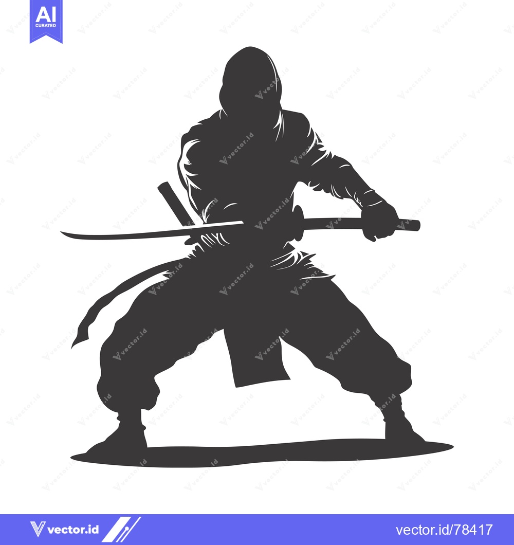 Premium Vector of Silhouette of a Ninja Holding a Sword in a Fighting Stance