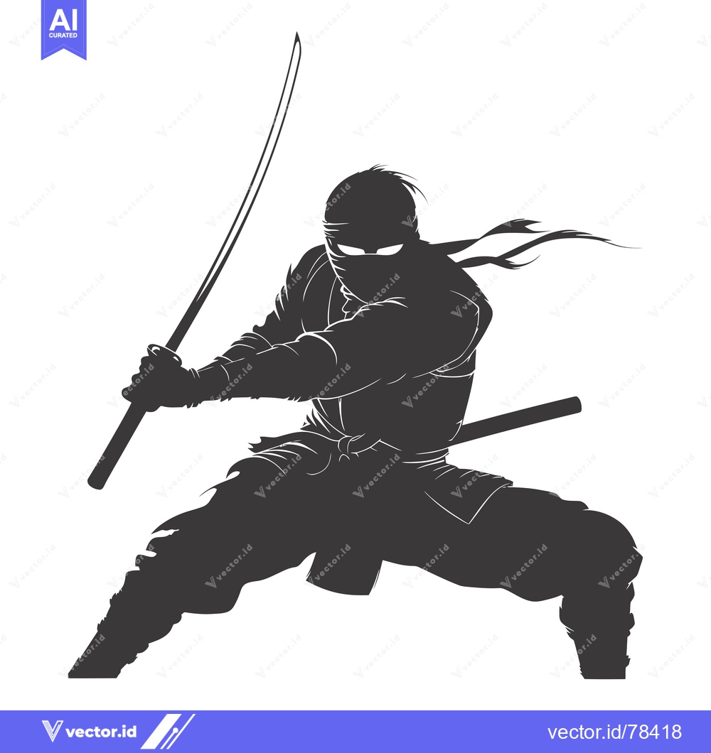 Premium Vector of Silhouette of a Ninja Holding a Sword and Striking a Pose