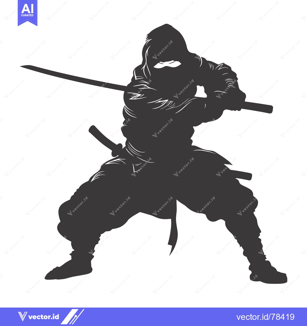 Premium Vector of Silhouette of a hooded ninja holding a katana