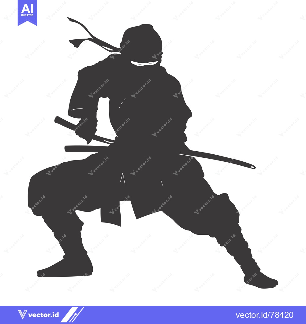 Premium Vector dari A Silhouette of a Ninja Holding a Sword