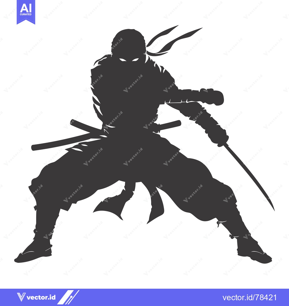 Premium Vector dari Silhouette of a Ninja Holding a Sword in a Fighting Stance