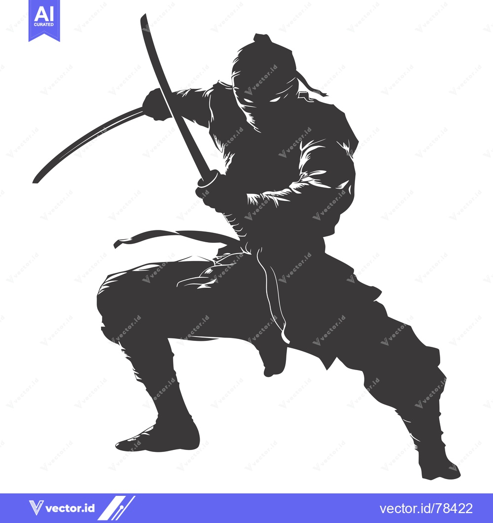 Premium Vector of A Silhouetted Ninja Striking With A Sword
