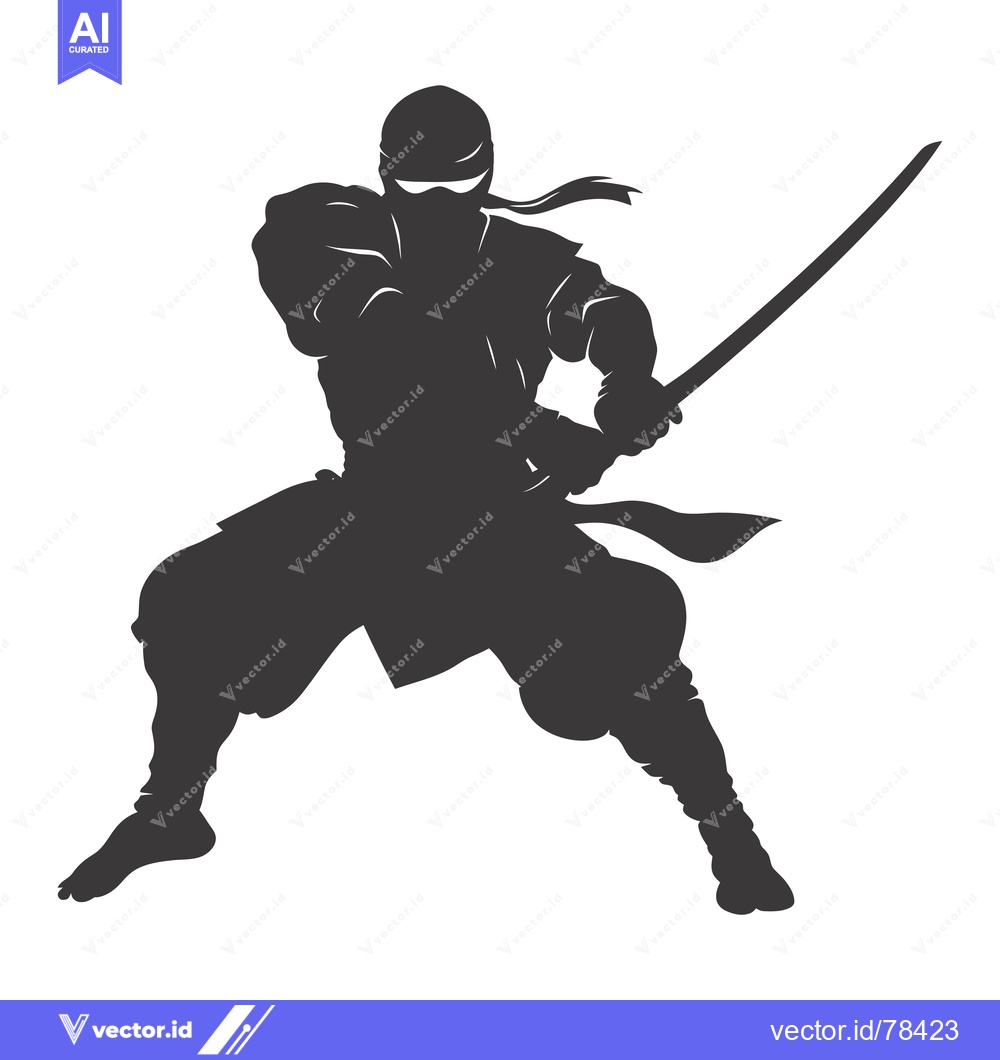 Premium Vector of Silhouette of a Ninja Holding a Katana Sword