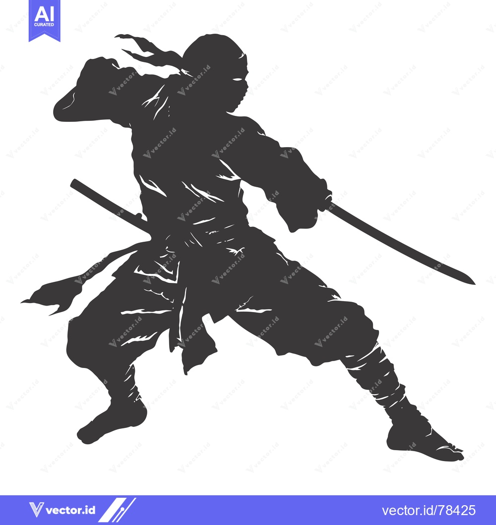 Premium Vector dari Silhouette of a Ninja in Action with a Sword