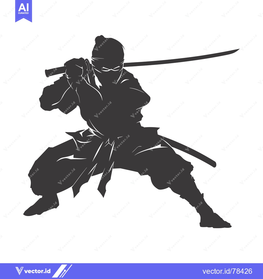 Premium Vector dari Silhouette of a Ninja Holding a Sword