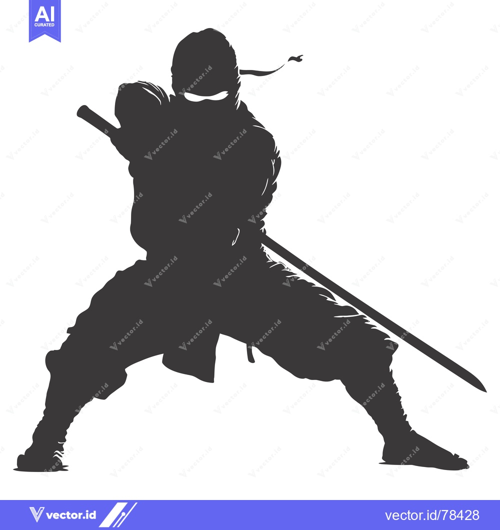 Premium Vector dari Silhouette of a Ninja Holding a Katana Sword