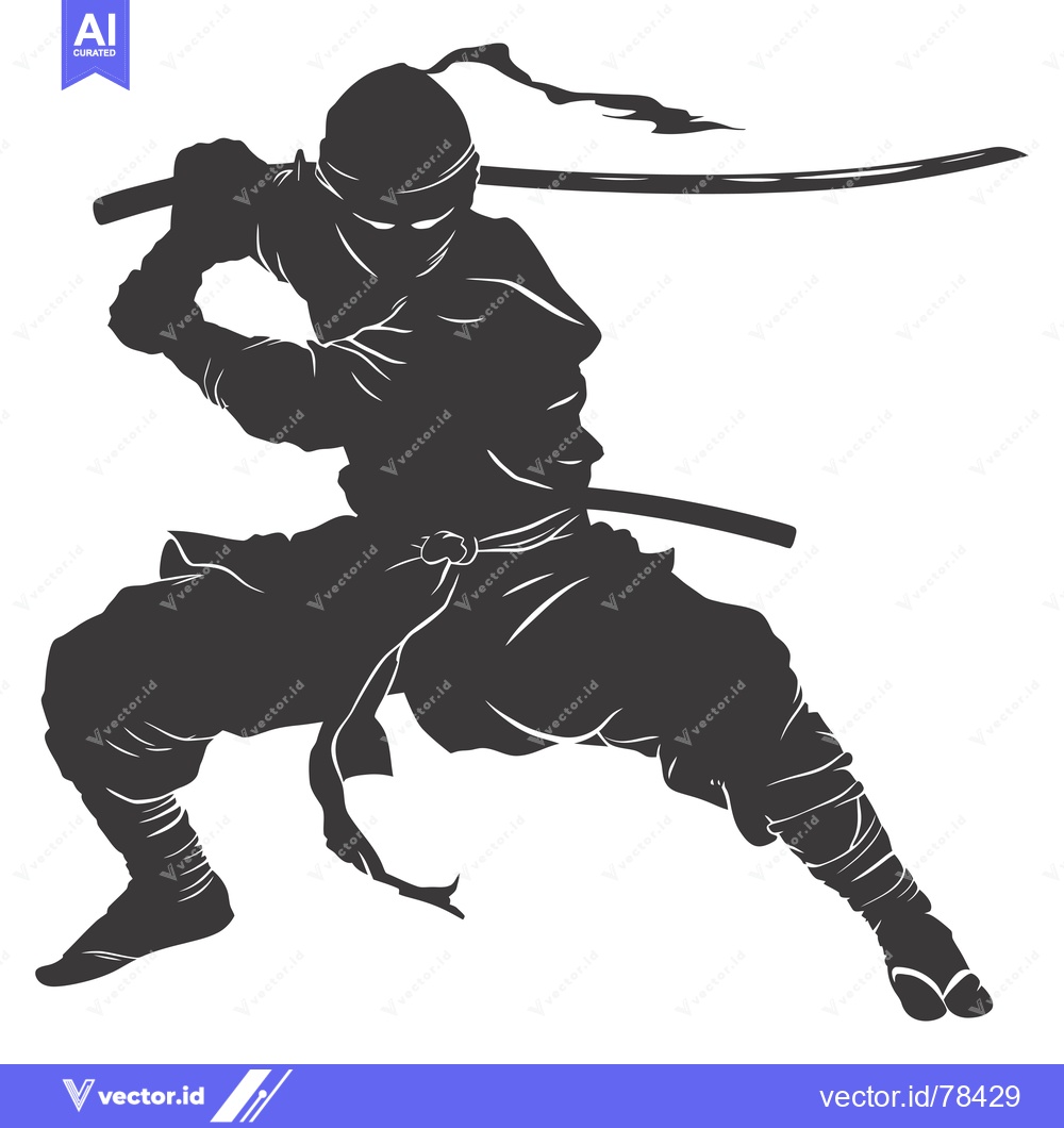 Premium Vector of Silhouette of a Ninja with a Sword Drawn