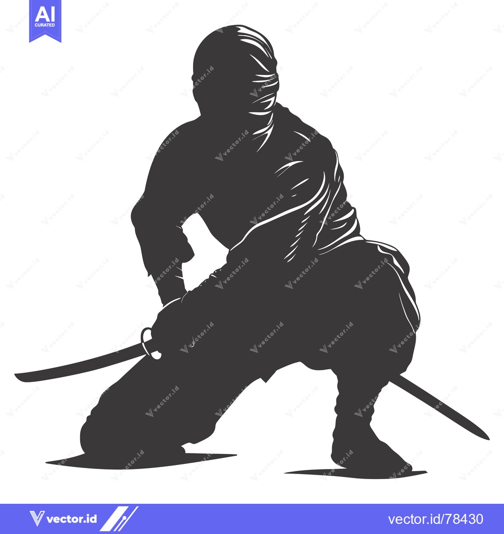 Premium Vector of Silhouette of a Ninja Holding a Katana Sword