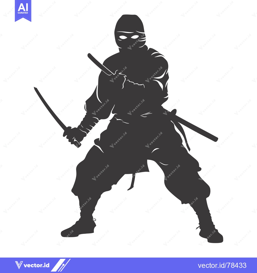 Premium Vector dari Silhouette of a Ninja Holding Two Swords