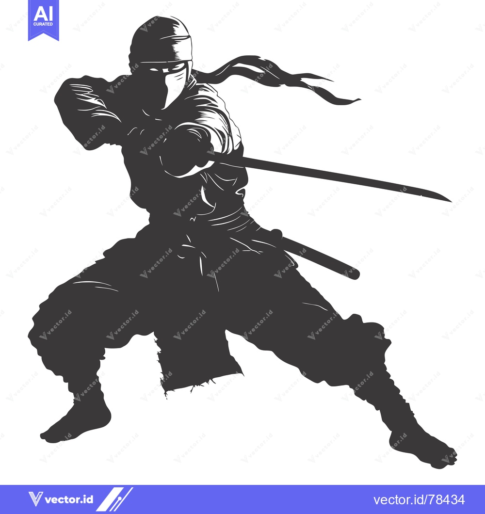 Premium Vector of Silhouetted Ninja Holding a Katana in a Fighting Stance