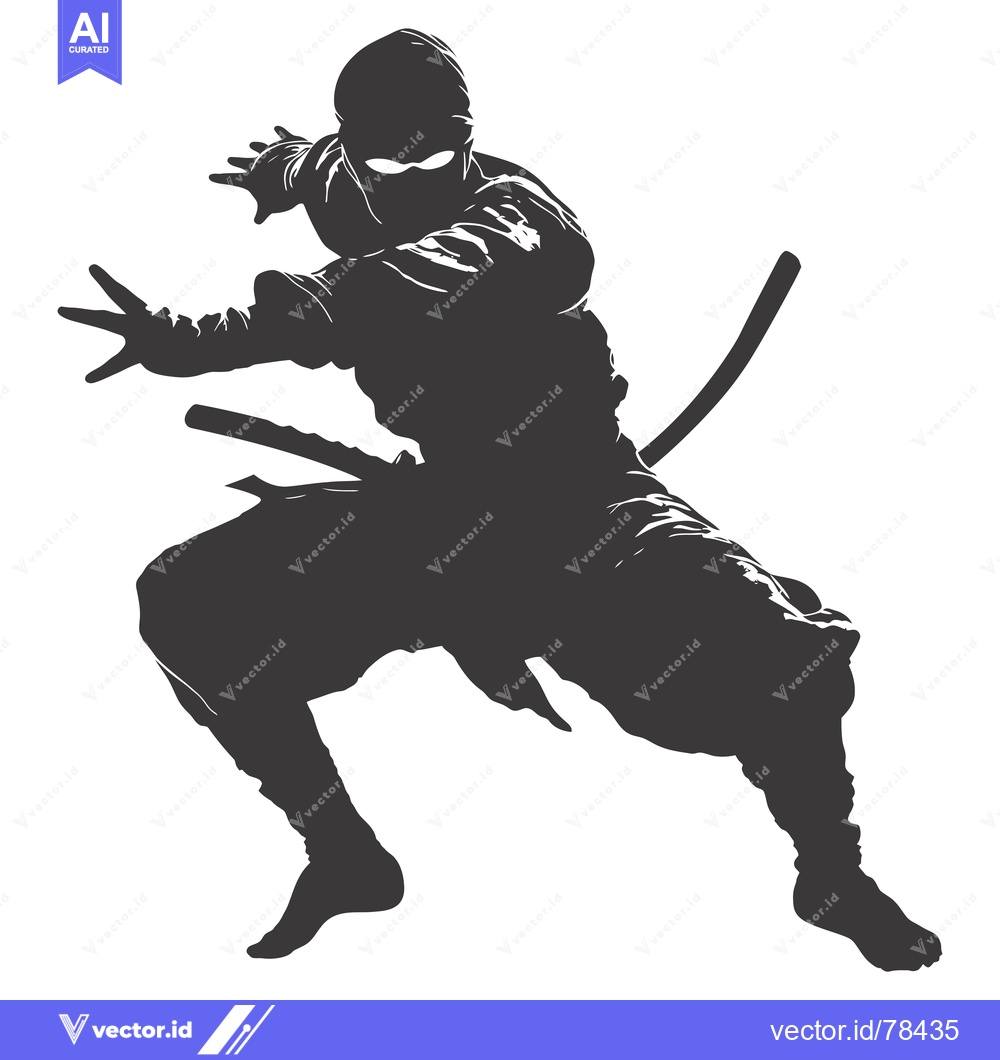 Premium Vector of Silhouette of a Ninja in a Leaping Pose with a Sword