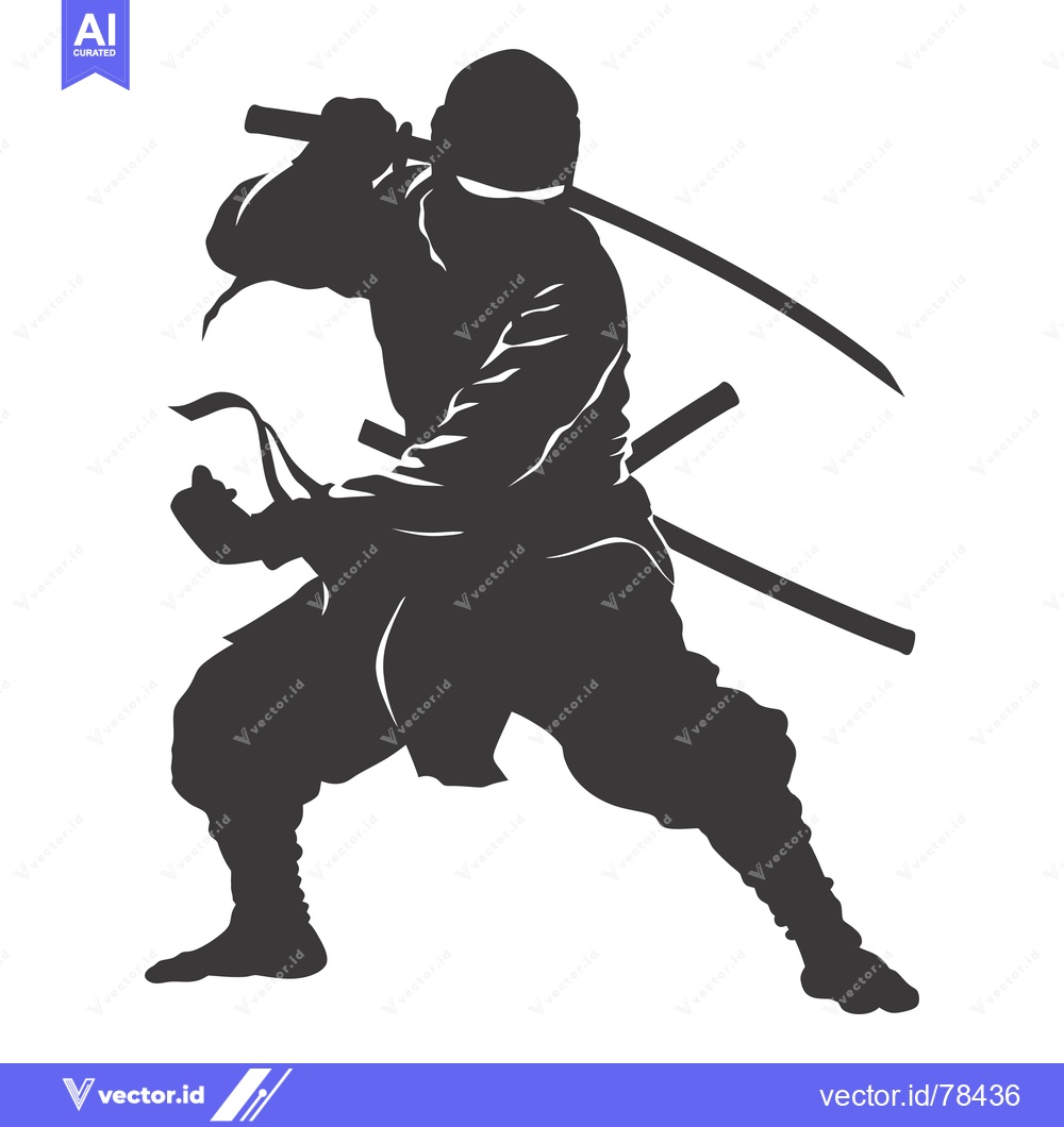 Premium Vector dari Silhouette of a Ninja Holding a Sword in a Fighting Stance
