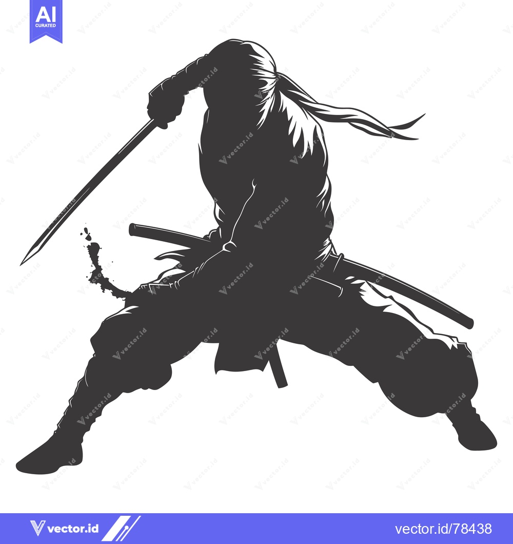 Premium Vector of A Silhouette of a Ninja in a Striking Pose with a Sword