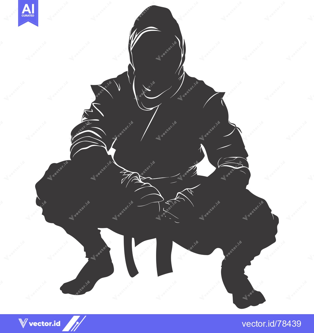 Premium Vector of Silhouette of a Crouching Figure Wearing a Hooded Garment