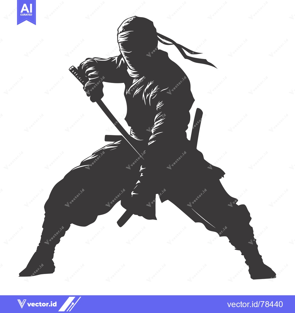 Premium Vector dari A Silhouetted Ninja Warrior Holding a Sword