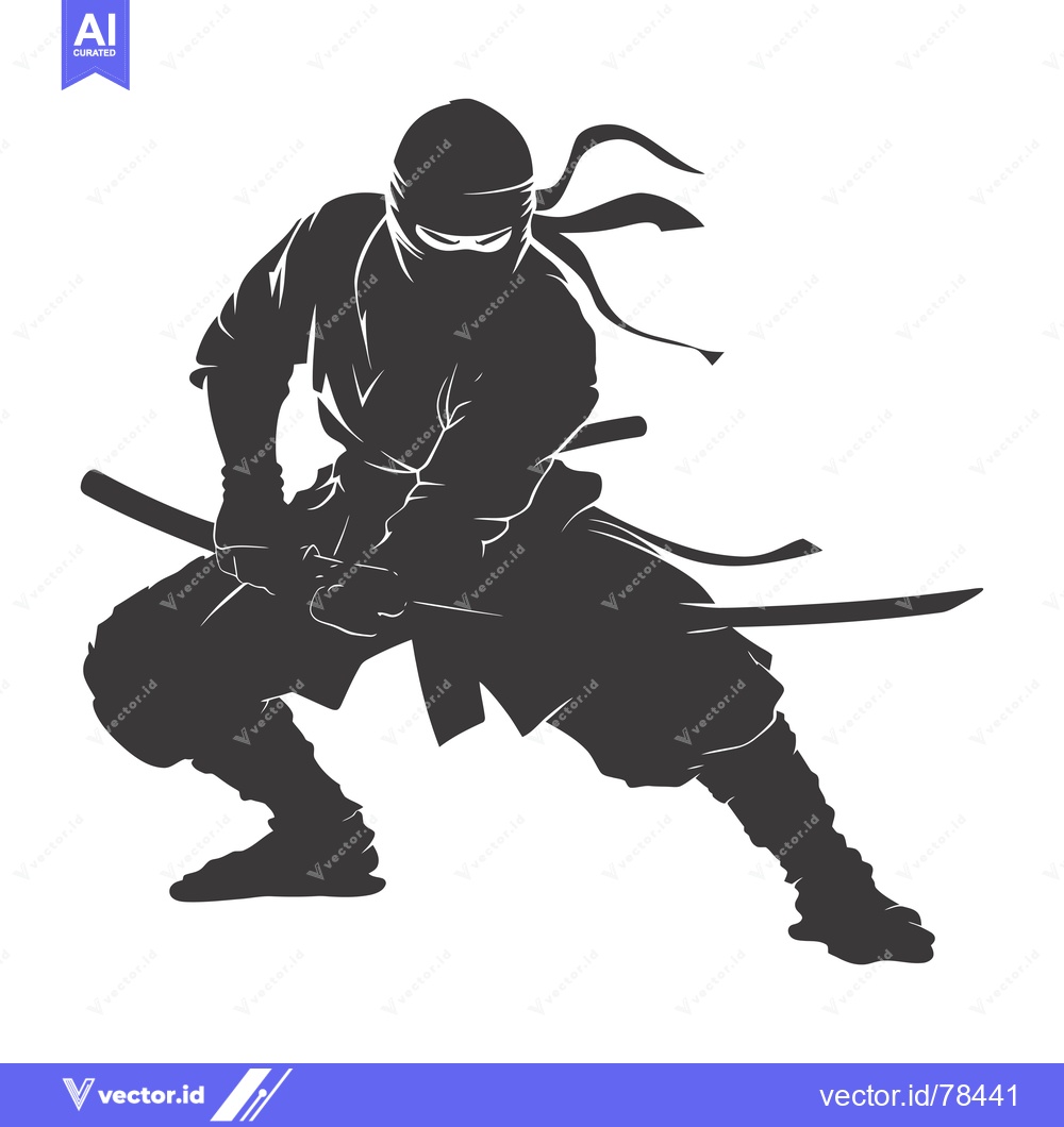 Premium Vector of A Silhouetted Ninja Warrior Holding a Katana Sword