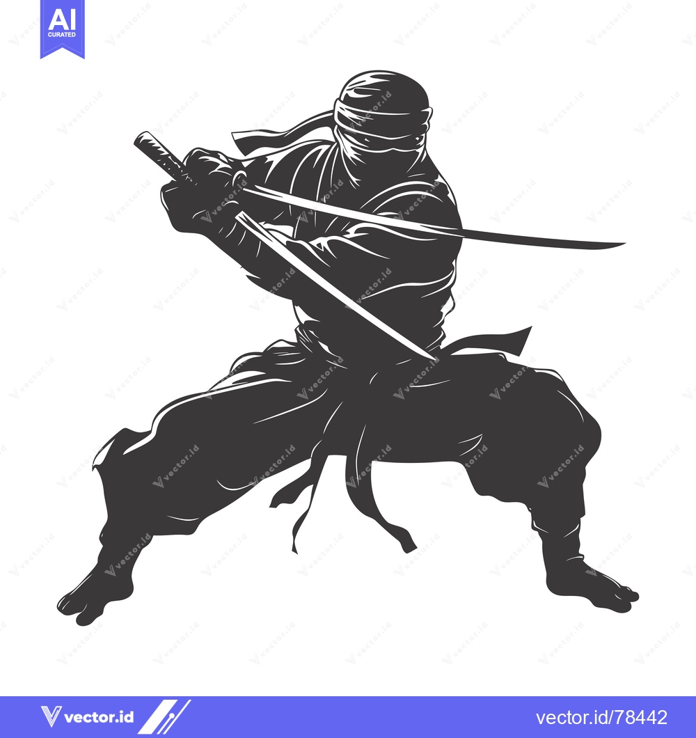 Premium Vector of Silhouette of a Ninja Holding Two Swords