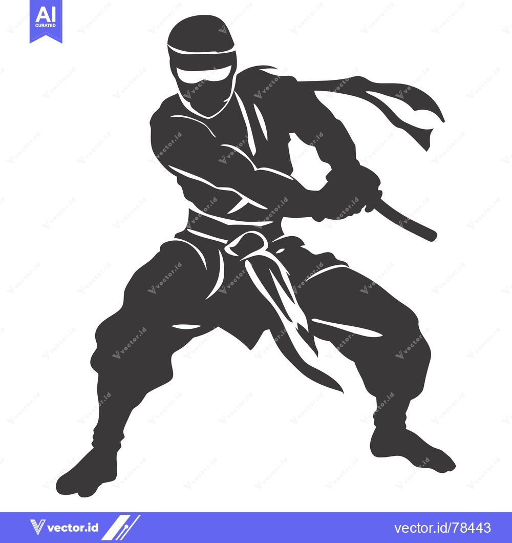 Premium Vector dari A Silhouetted Ninja Figure Holding a Sword in a Fighting Stance