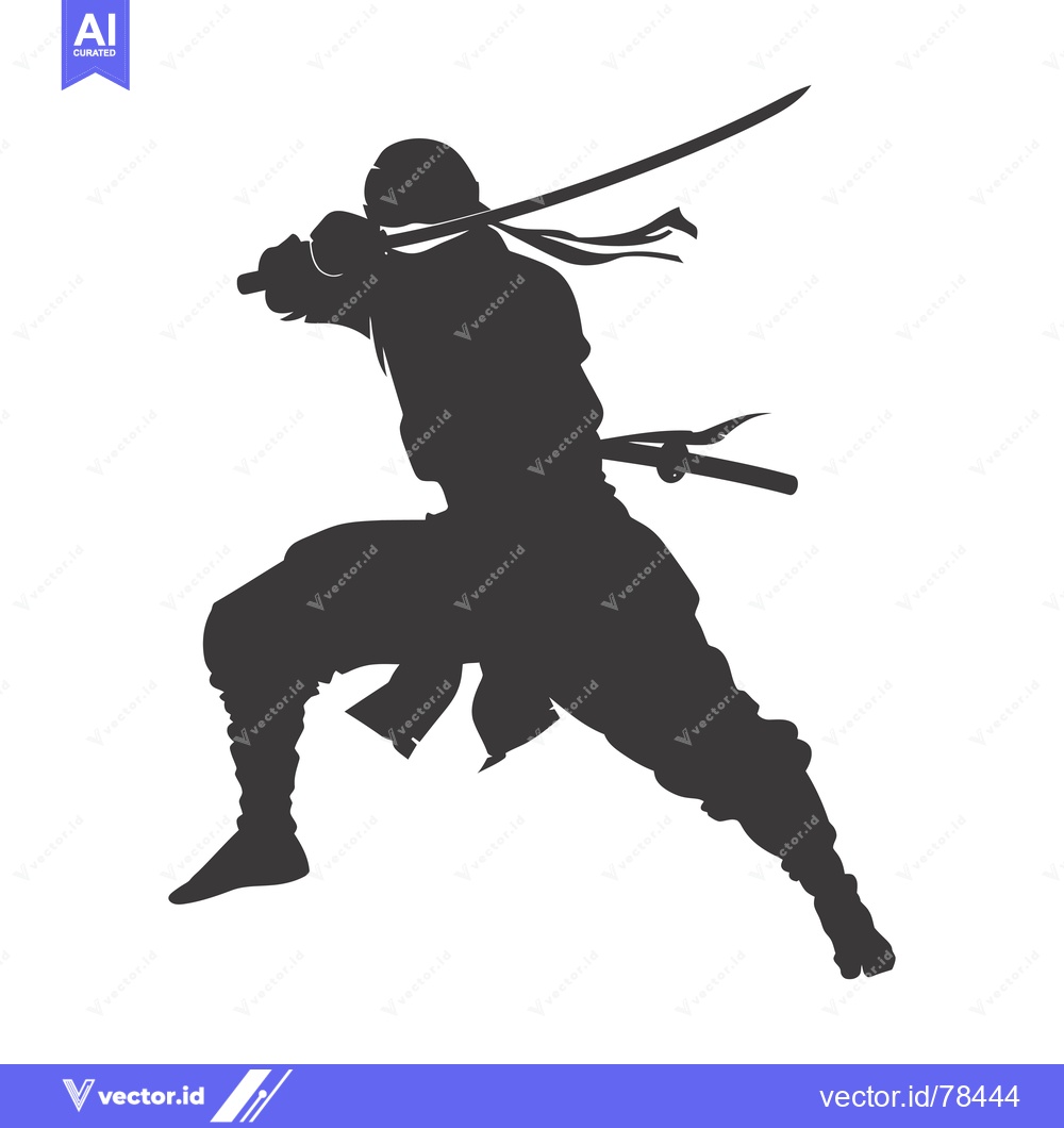 Premium Vector dari Silhouette of a Ninja in a Fighting Pose with a Sword