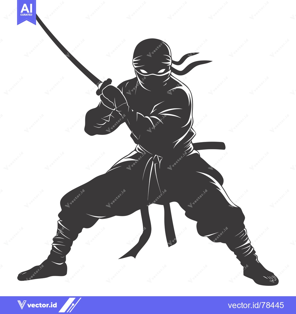Premium Vector dari Silhouette of a Ninja Holding a Sword in a Fighting Stance
