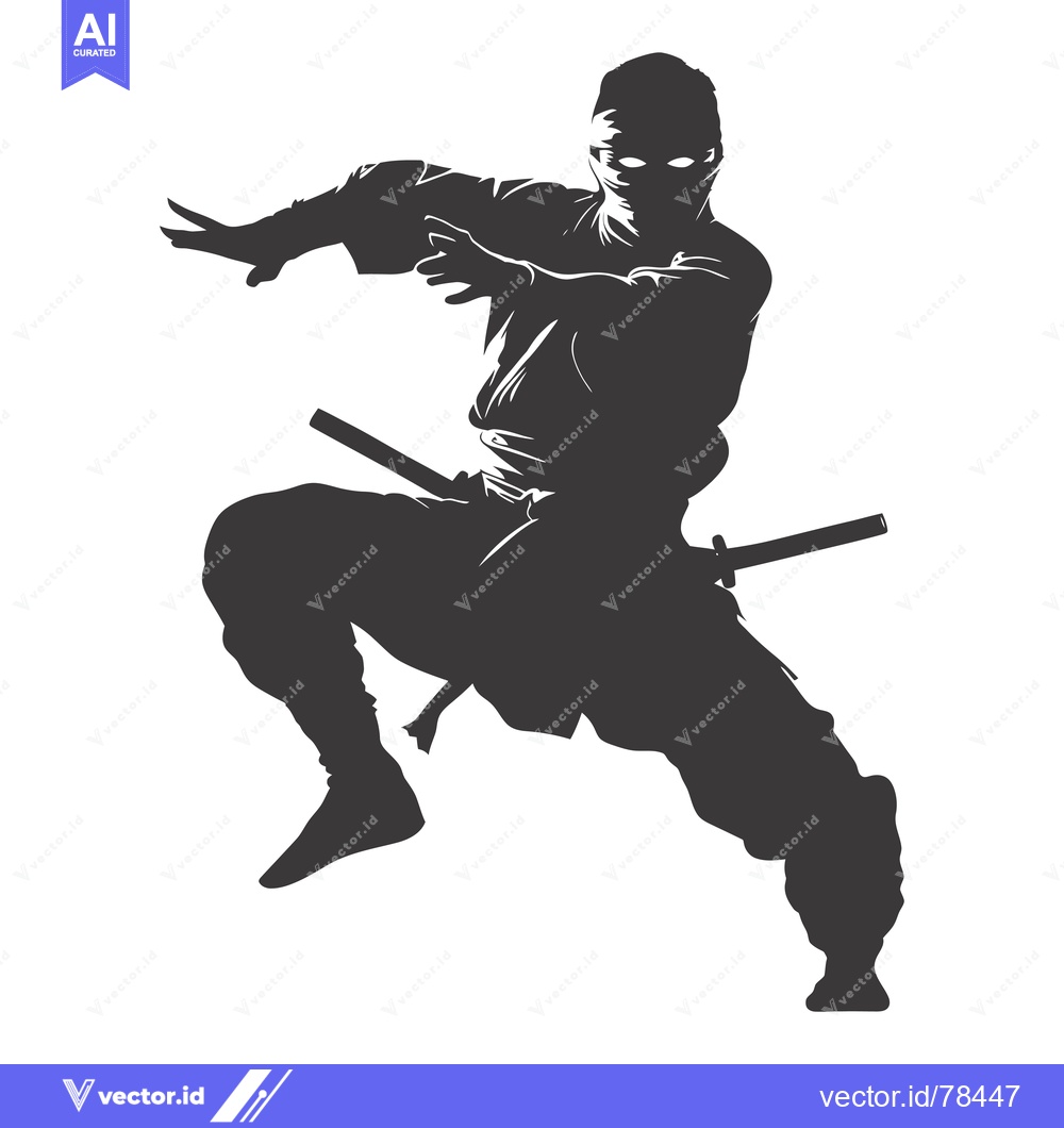 Premium Vector of Silhouette of a Ninja with Two Swords Leaping Through the Air