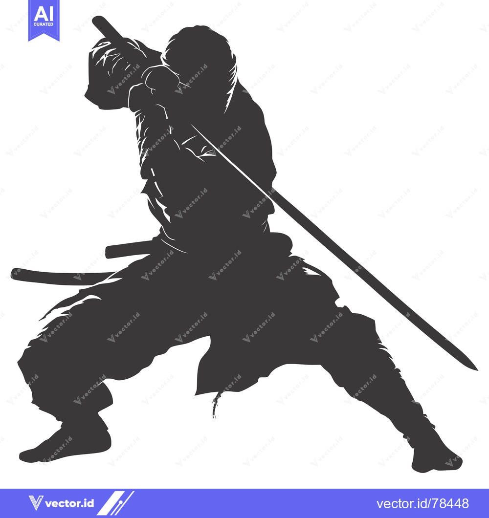 Premium Vector dari Silhouette of a Ninja Holding a Sword in a Fighting Stance