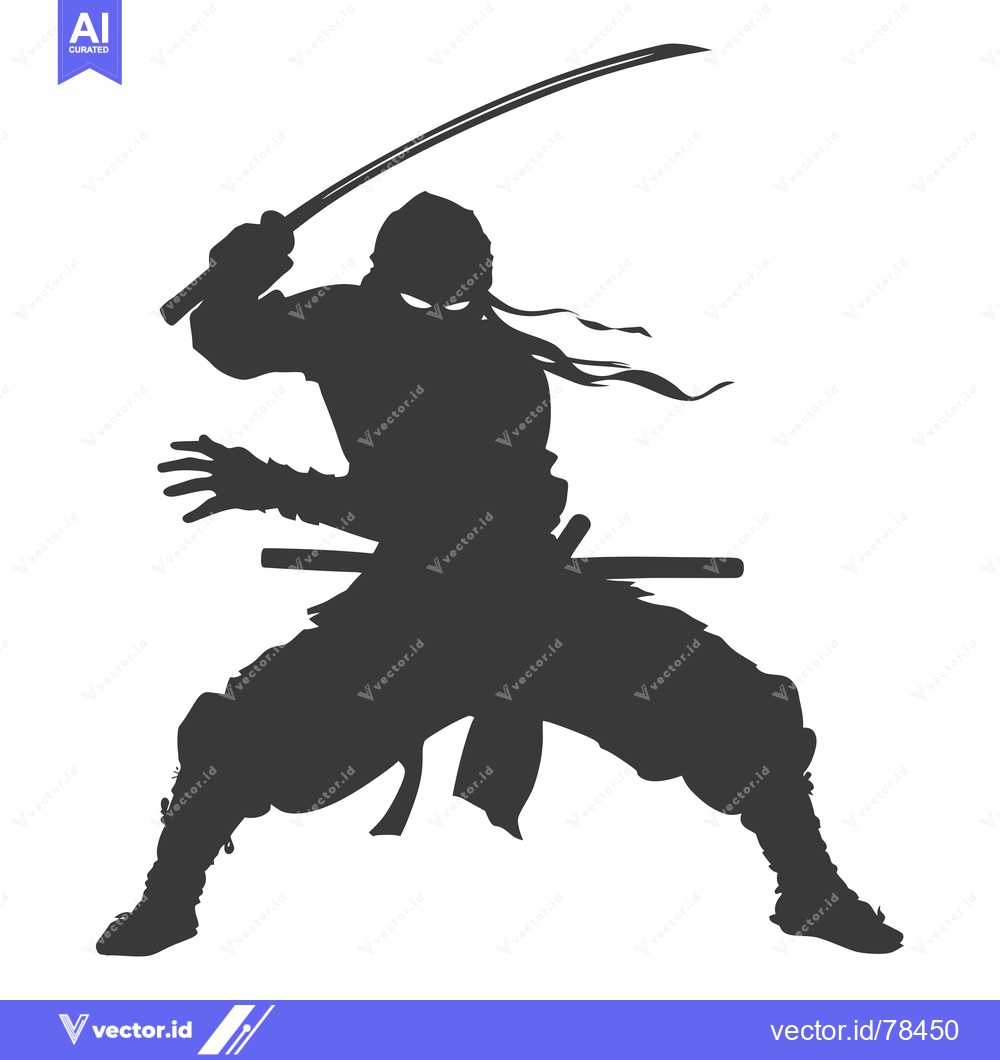 Premium Vector dari A Shadowy Ninja Figure Holding a Curved Sword
