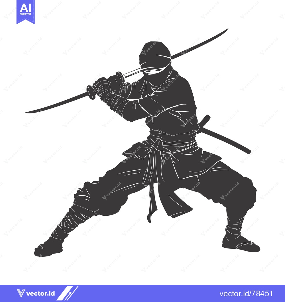 Premium Vector dari Silhouette of a Ninja Holding a Sword