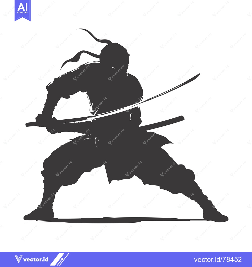 Premium Vector of Silhouette of a Samurai Warrior Holding a Katana Sword