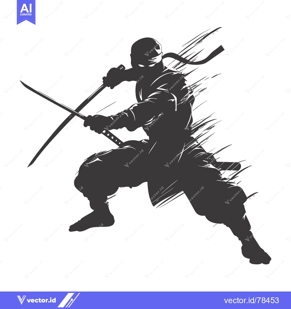 Premium Vector dari Silhouette of a Ninja with Two Swords in a Fighting Pose
