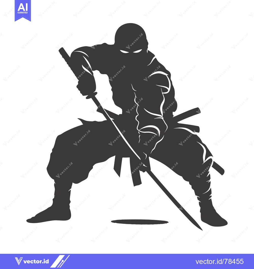 Premium Vector of Silhouetted Ninja Warrior Holding a Sword in a Fighting Stance
