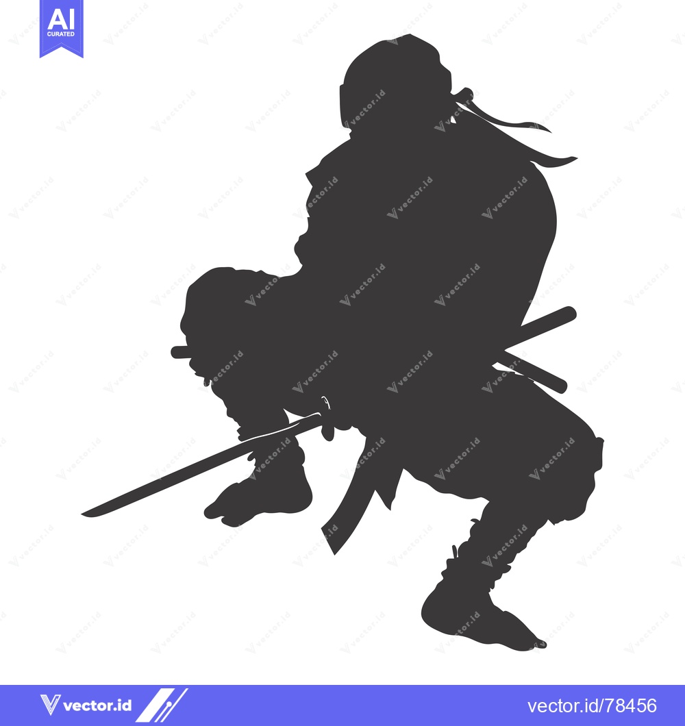 Premium Vector dari Silhouette of a Ninja Holding a Sword in a Fighting Pose