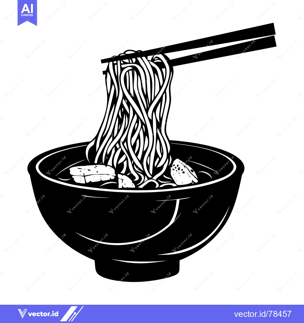 Premium Vector dari Black and White Illustration of Noodles in a Bowl with Chopsticks