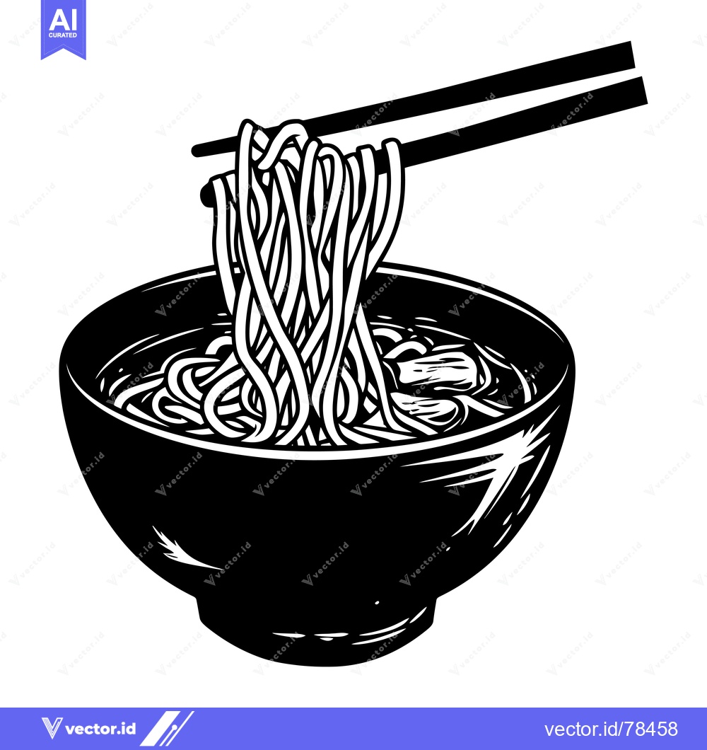 Premium Vector dari Black and White Illustration of Noodles Being Lifted from a Bowl with