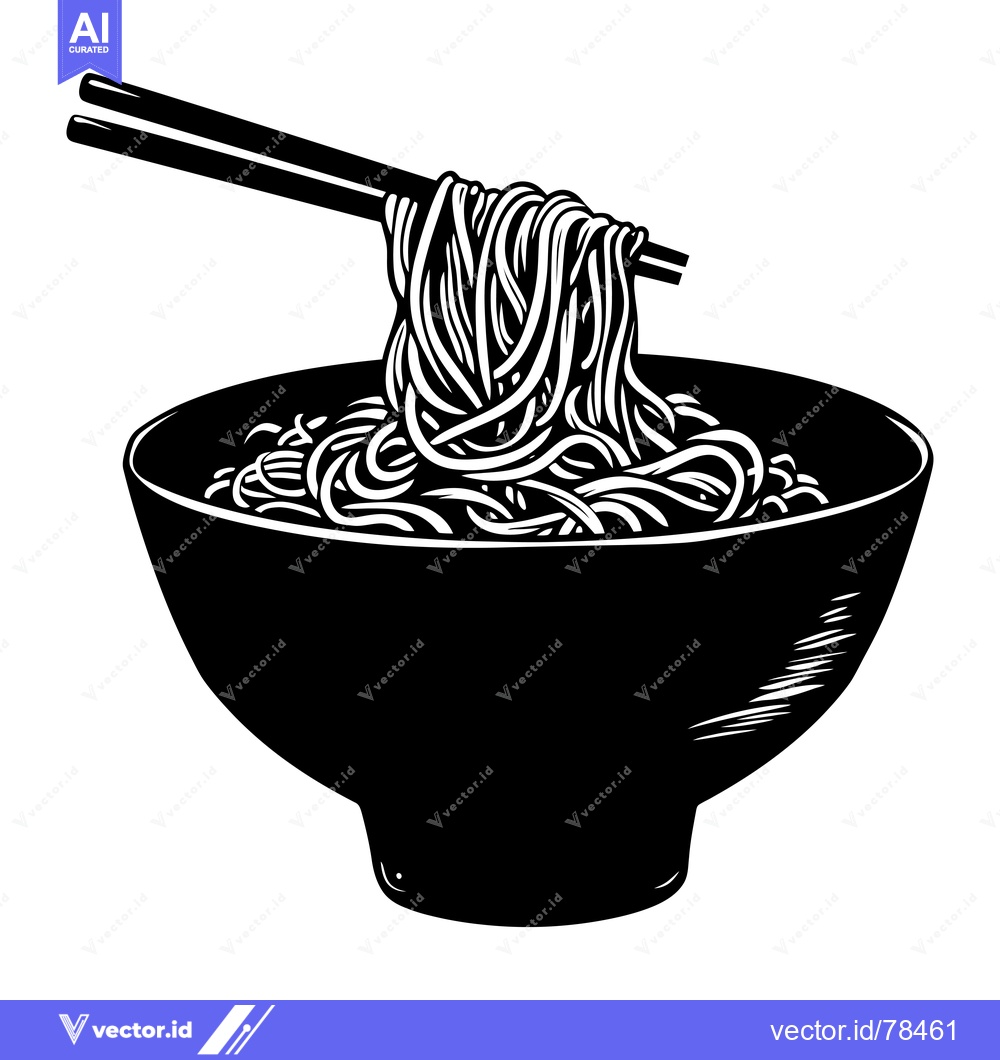 Premium Vector of A bowl of noodles with chopsticks lifting up a strand