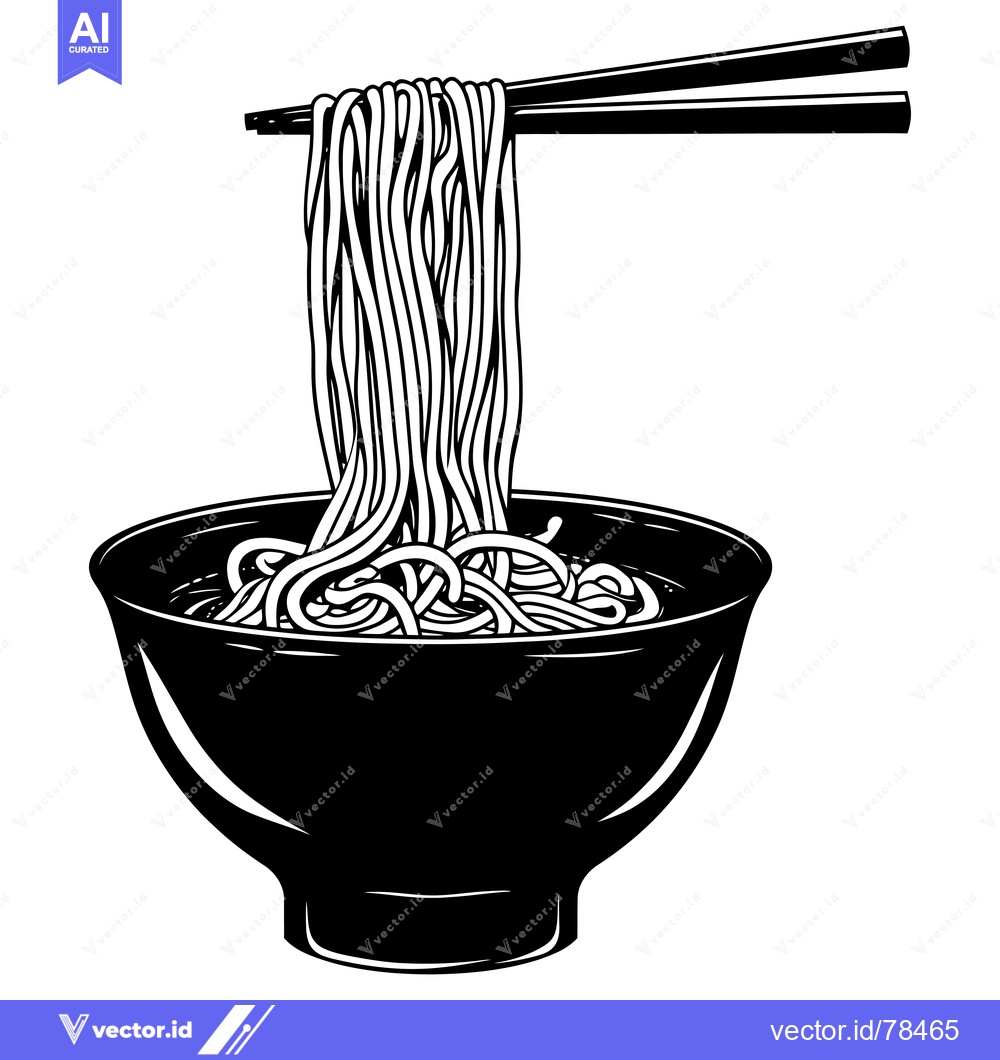Premium Vector of Black and White Illustration of Noodles Being Lifted from a Bowl with