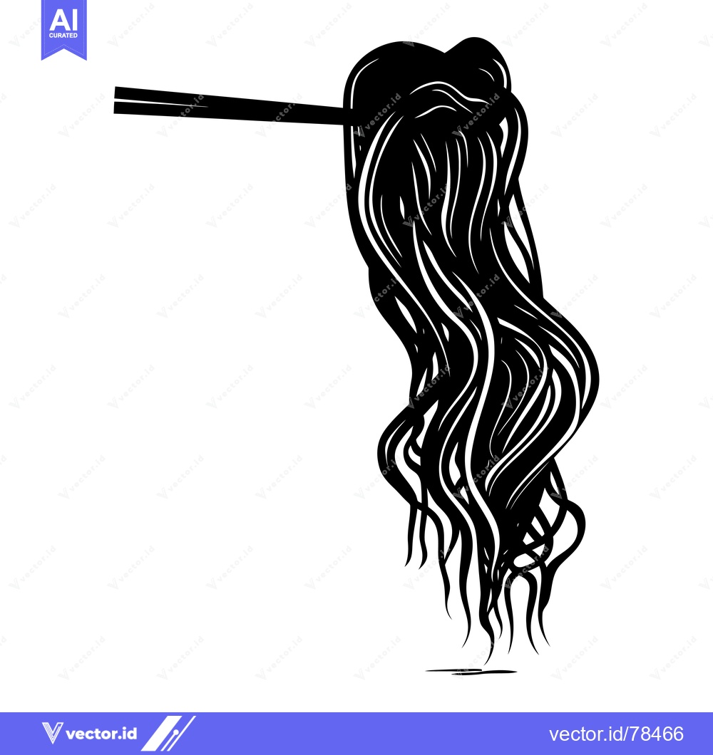 Premium Vector of Black and White Silhouette of Noodles Hanging from Chopsticks