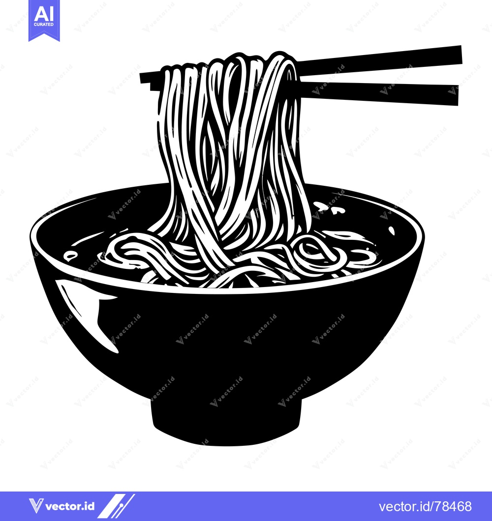 Premium Vector dari Black and White Illustration of Noodles with Chopsticks