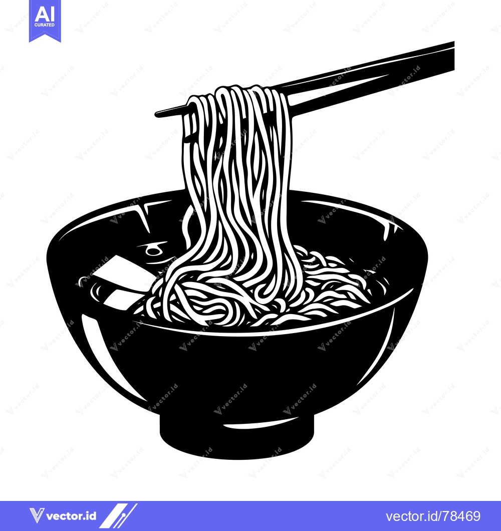 Premium Vector of Black and White Illustration of Noodles Being Lifted from a Bowl with