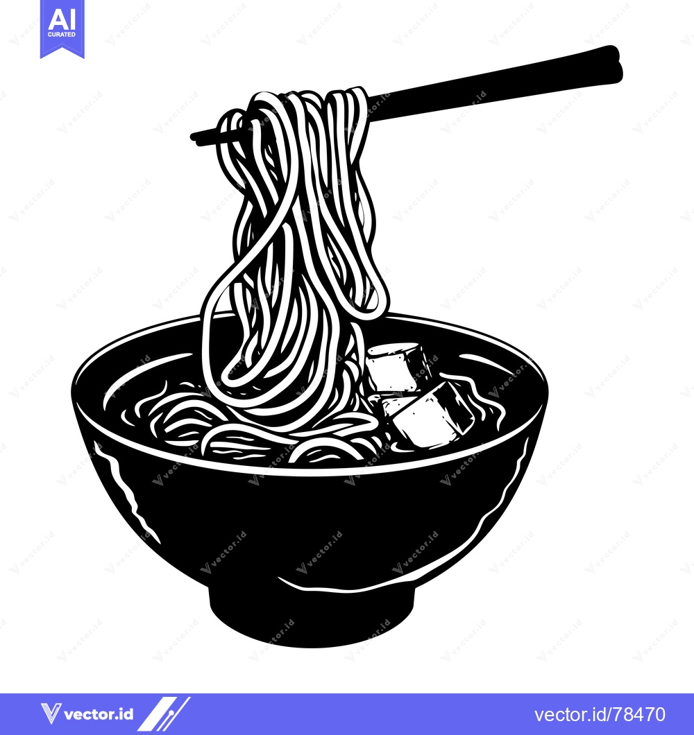 Premium Vector dari Black and White Illustration of Ramen Noodles in a Bowl