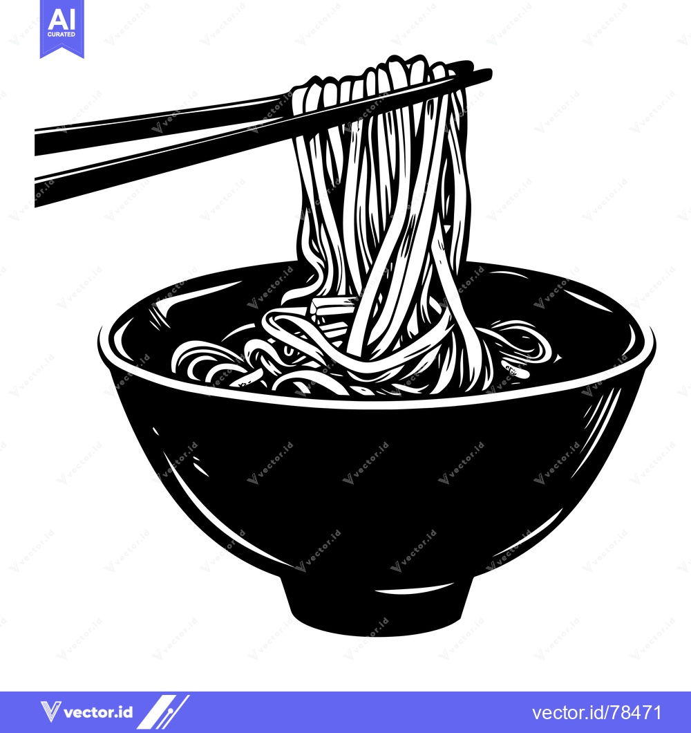 Premium Vector dari Black and White Illustration of Noodles Being Lifted from a Bowl with