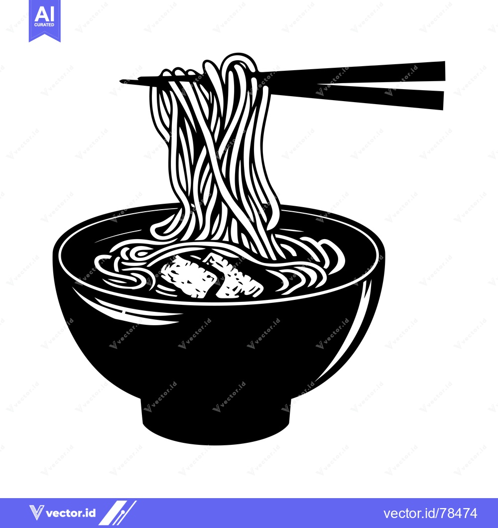 Premium Vector of A Bowl of Noodles with Chopsticks Lifting a Strand